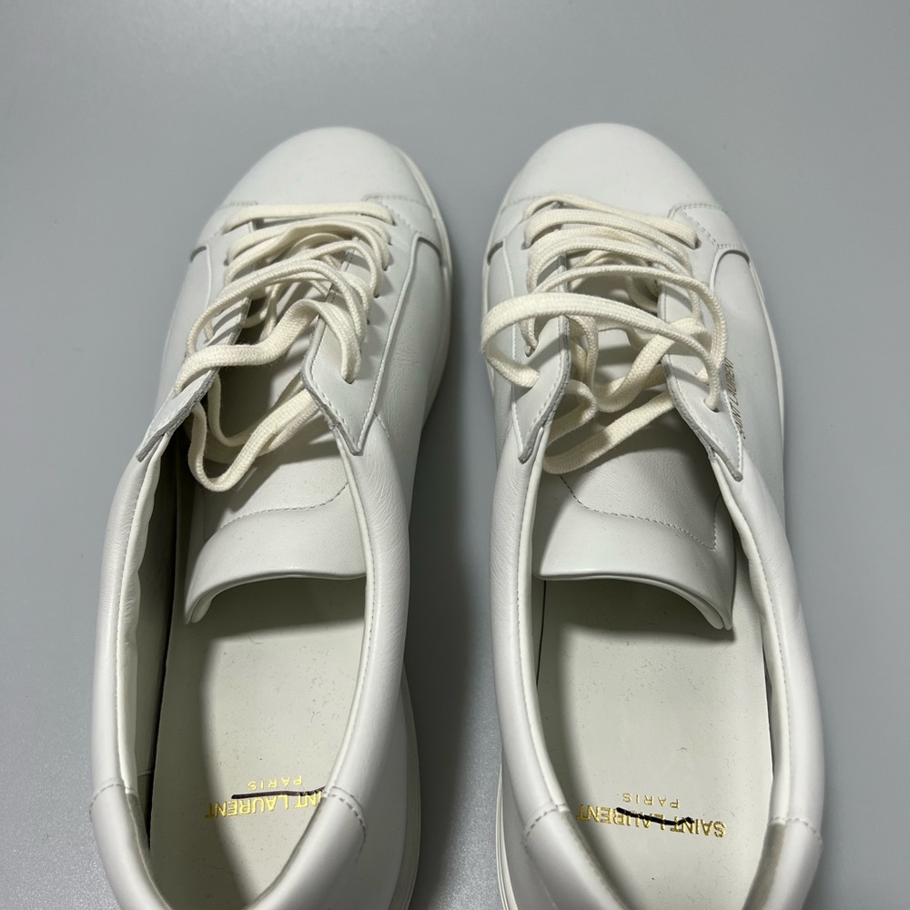 Saint Laurent Andy Leather Low-Top Leather Sneakers White Men’s EU 45.5/US 12.5 - Picture 8 of 8